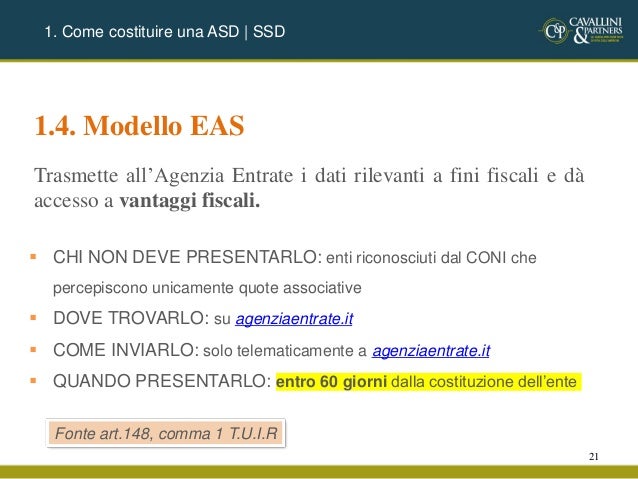 MODELLO EAS ASSOCIAZIONI SCARICARE